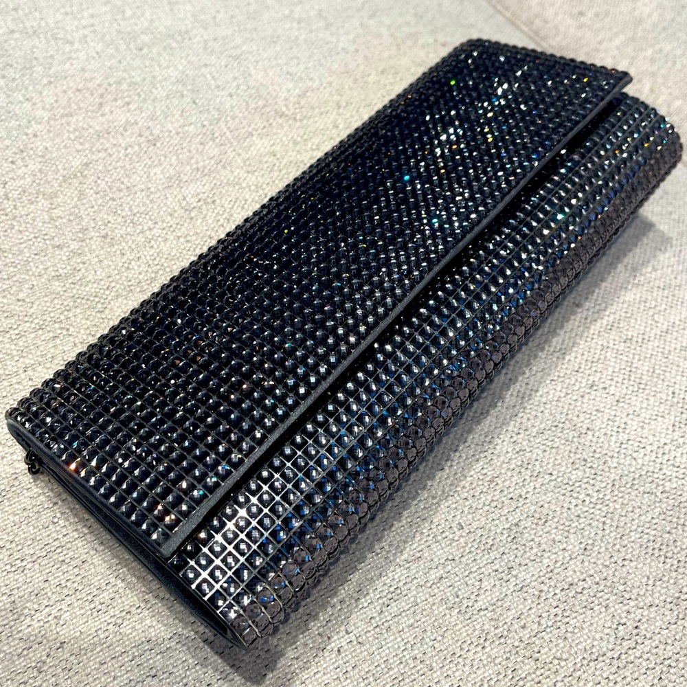 Dark Silver Rhinestone Evening Clutch with optional chain - Never Worn